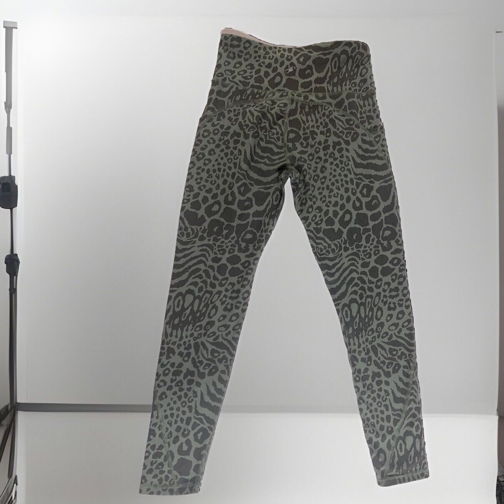 Freely Leopard Print Leggings Womens Medium Olive Green High Waist Side Pockets